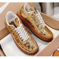 Unique Style Louis Vuitton and Nike "Air Force 1" Low Sneakers in Gold Metallic Leather 082635