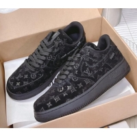 Grade Quality Louis Vuitton and Nike "Air Force 1" Low Sneakers in Black Monogram Suede 082640