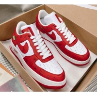 Top Design Louis Vuitton and Nike "Air Force 1" Low Leather Sneakers White/Red 082643