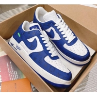 Durable Louis Vuitton and Nike "Air Force 1" Low Leather Sneakers White/Blue 082644