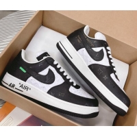 Popular Style Louis Vuitton and Nike "Air Force 1" Low Sneakers in Monogram Leather White/Black 082648