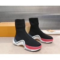 Discount Fashion Louis Vuitton Knit Ankle Boots Black/Pink 090969