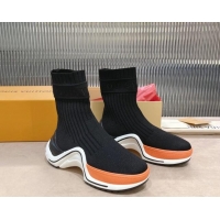 Luxury Louis Vuitton Knit Ankle Boots Black/Orange 090970