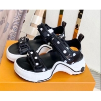 Good Product Louis Vuitton LV Archlight Dotted Flat Sandals Black 091254