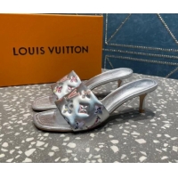 Good Looking Louis Vuitton Revival Heel Slide Sandals 5.5cm in Floral Monogram Leather Silver 921105