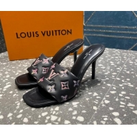 Low Cost Louis Vuitton Revival Heel Slide Sandals 8.5cm in Floral Monogram Leather Black 0921108