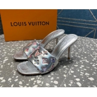 Low Price Louis Vuitton Revival Heel Slide Sandals 8.5cm in Floral Monogram Leather Silver 921109