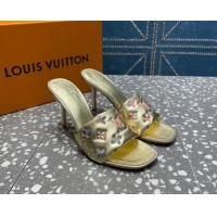 Classic Hot Louis Vuitton Revival Heel Slide Sandals 8.5cm in Floral Monogram Leather Gold 0921110