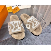 Best Product Louis Vuitton Shearling Slide Sandals Beige 0921112