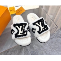 Sophisticated Louis Vuitton Shearling Slide Sandals White 921113