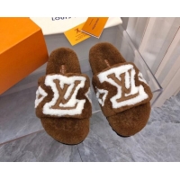 Fashion Louis Vuitton Shearling Slide Sandals Brown 921115