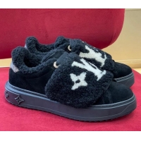 Perfect Louis Vuitton Time Out Sneakers in Suede and Shearling Black 1AADTC