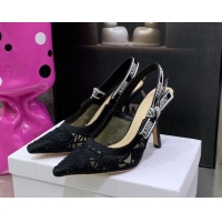 Perfect Dior J'Adior Slingback Pumps 9.5cm in Black Macrame Embroidered Cotton 062147