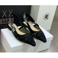 Low Price Dior J'Adior Slingback Ballerinas Flat in Black Macrame Embroidered Cotton 062149