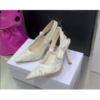 Discount Fashion Dior J'Adior Slingback Pumps 9.5cm in White Macrame Embroidered Cotton 062150