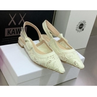 Duplicate Dior J'Adior Slingback Ballerinas Flat in White Macrame Embroidered Cotton 062152