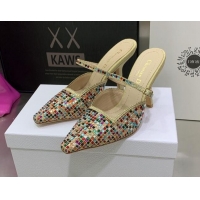 Purchase Dior Muleat Heel Mules in Beige Cotton Embroidered with Square Strass 9.5cm 062153