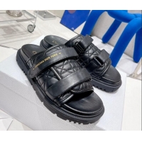 Pretty Style Dior Dio(r)evolution Flat Slide Sandals in Black Quilted Cannage Calfskin Black 062159