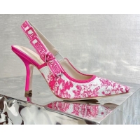 Good Product Dior J'Adior Slingback Pumps 9.5cm in Bright Pink Toile de Jouy Embroidered Cotton 070206