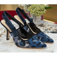 Unique Style Dior J'Adior Slingback Pumps 9.5cm in Blue and Black Mizza Embroidered Cotton 070209