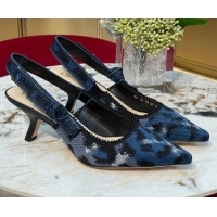 Good Looking Dior J'Adior Slingback Pumps 6.5cm in Blue and Black Mizza Embroidered Cotton 070210