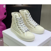 Fashion Dior Walk'n'Dior High-top Sneakers in White Embroidery with Macrame Effect 070469