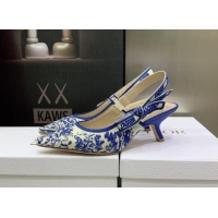 Discount Dior J'Adior Slingback Pumps 6.5cm in Bright Blue Toile de Jouy Embroidered Cotton 070471