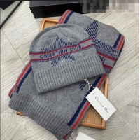 Best Price Dior Star Wool Knit Hat and Scarf Set 092376 Grey 2022