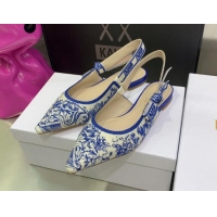 Most Popular Dior J'Adior Slingback Ballerinas Flat in Bright Blue Toile de Jouy Embroidered Cotton 070472