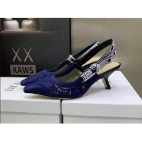 Style Dior J'Adior Slingback Pumps 6.5cm in Blue Macrame Embroidered Cotton 070474