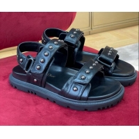 Good Quality Dior DiorAct Flat Strap Sandals in Lambskin and Studs Black 072020