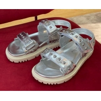 Crafted Dior DiorAct Flat Strap Sandals in Lambskin and Studs Silver 072021