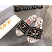 Expensive Dior Dway Flats Slides in White Multicolor Embroidered Cotton with Jardin d'Hiver Motif 080928