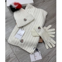 Top Quality Moncler Scarf, Hat and Gloves Three-piece Suit M3053 White 2021