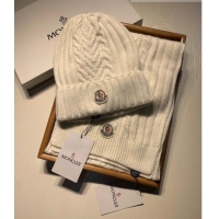 Luxury Classic Moncler Knit Hat and Scarf Set 0923 White 2022