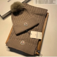 Fashion Bulk Moncler Wool Knit Hat and Scarf Set 092373 Khaki 2022