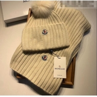 Buy Discount Moncler Wool Knit Hat and Scarf Set 092379 Beige 2022 