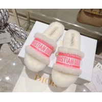 Best Price Dior Chez Moi Slide Sandals in Embroidered Cotton and White Shearling White 080959