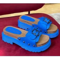 Good Quality Dior Diorquake Strap Calfskin Slide Sandals Blue 081291