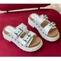 Crafted Dior Diorquake Strap Calfskin Slide Sandals Optic White 081294