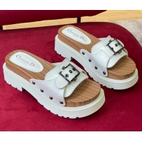 Low Price Dior Diorquake Strap Calfskin Slide Sandals Optic White 081295