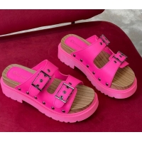 Best Product Dior Diorquake Strap Calfskin Slide Sandals Bright Pink 081296