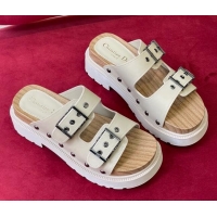 Duplicate Dior Diorquake Strap Calfskin Slide Sandals Cream White 081299