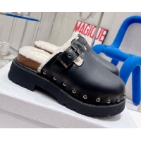 Low Cost Dior Diorquake Clog Mules in Black Calfskin and White Shearling 082532 