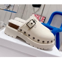 Most Popular Dior Diorquake Clog Mules in White Calfskin and Shearling 082533