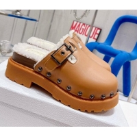 Generous Dior Diorquake Clog Mules in Brown Calfskin and White Shearling 082534 