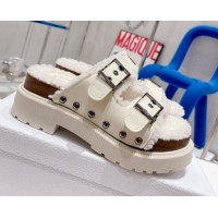 Top Grade Dior Diorquake Strap Slide Sandals in White Calfskin and White Shearling 082541