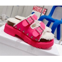 Good Looking Dior Diorquake Strap Slide Sandals in Pink Calfskin and White Shearling 082543