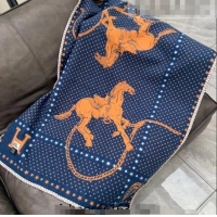 Good Taste Hermes Western and Company Wool Cashmere Baby Blanket 140x100cm H2316 Blue 2022