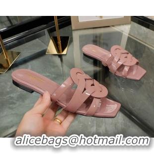 Custom Saint Laurent Patent Leather Flat Slide Sandals Pink 070906